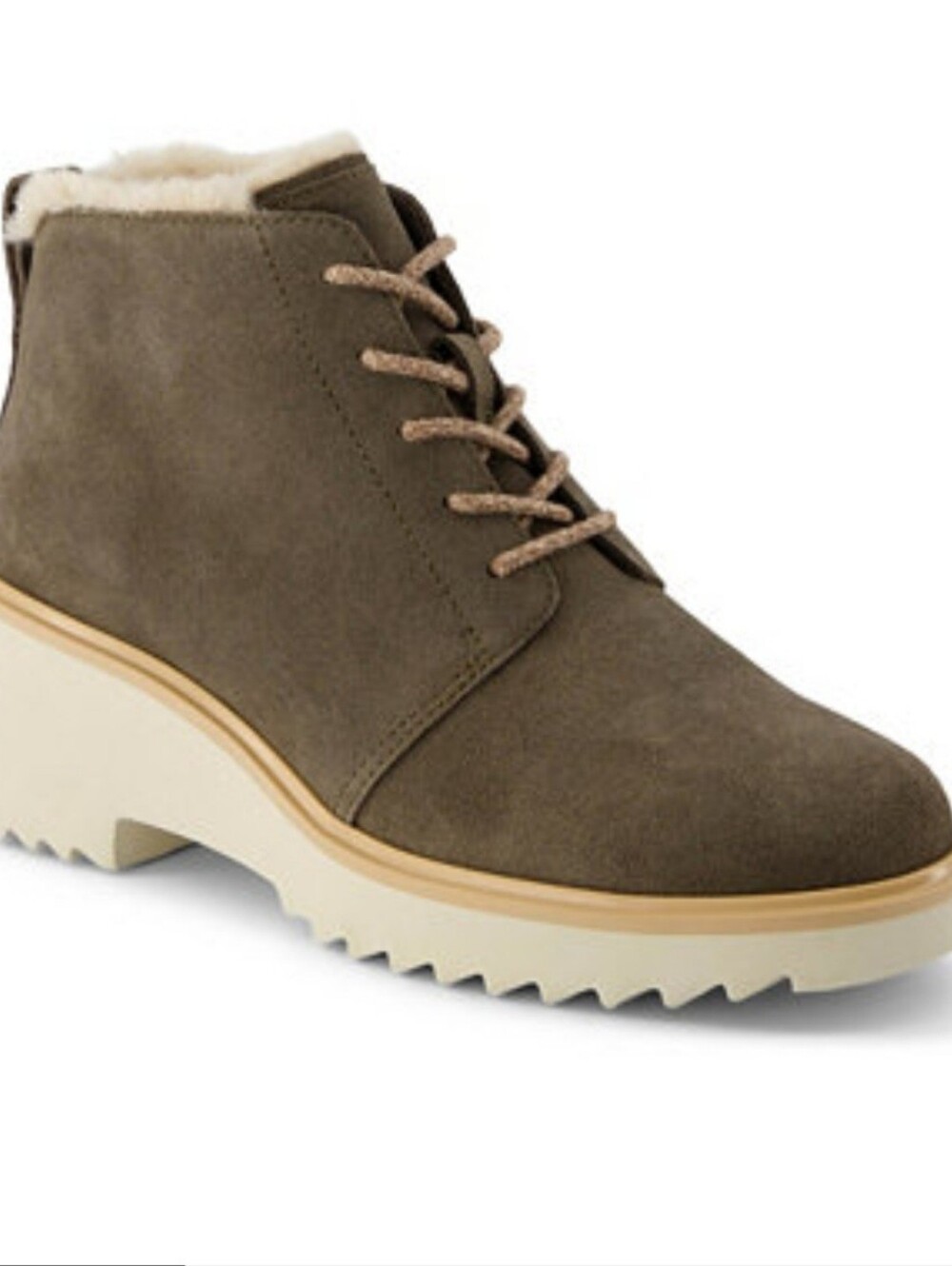 TOMS WOMEN'S MAUDE SUEDE FAUX FUR BOOTS IN OLIVESIZE 8 NIB